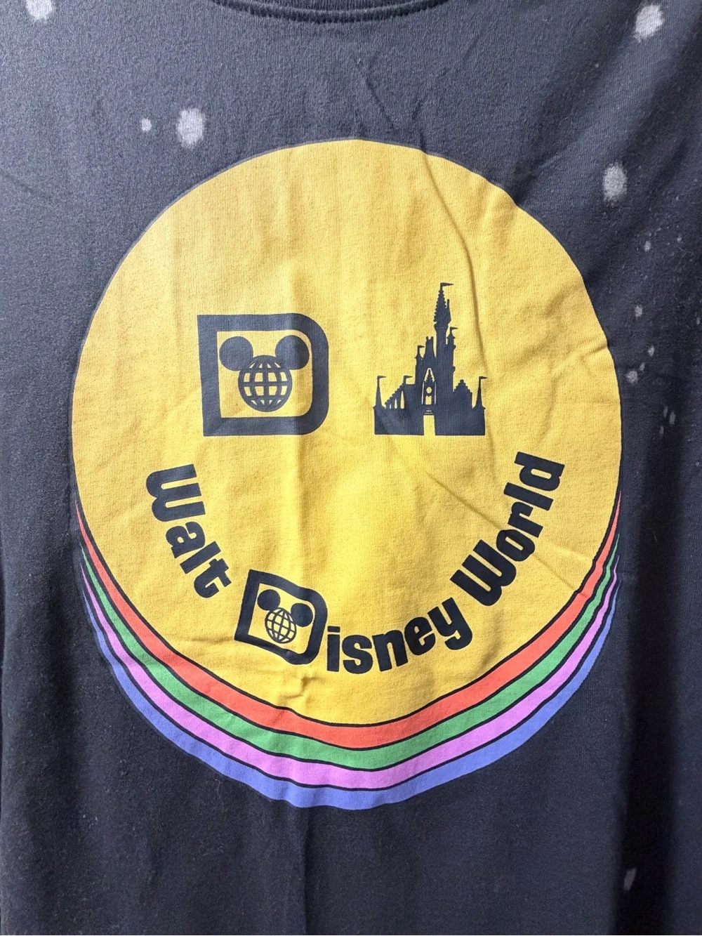 Disney Black Tee with Yellow & Rainbow Graphic